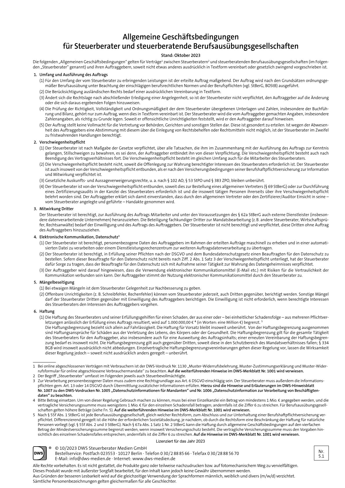 Allgemeinen Geschäftsbedingungen für Steuerberater Seite 1