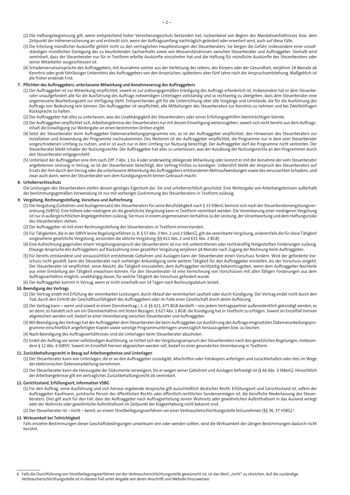 Allgemeinen Geschäftsbedingungen für Steuerberater Seite 2